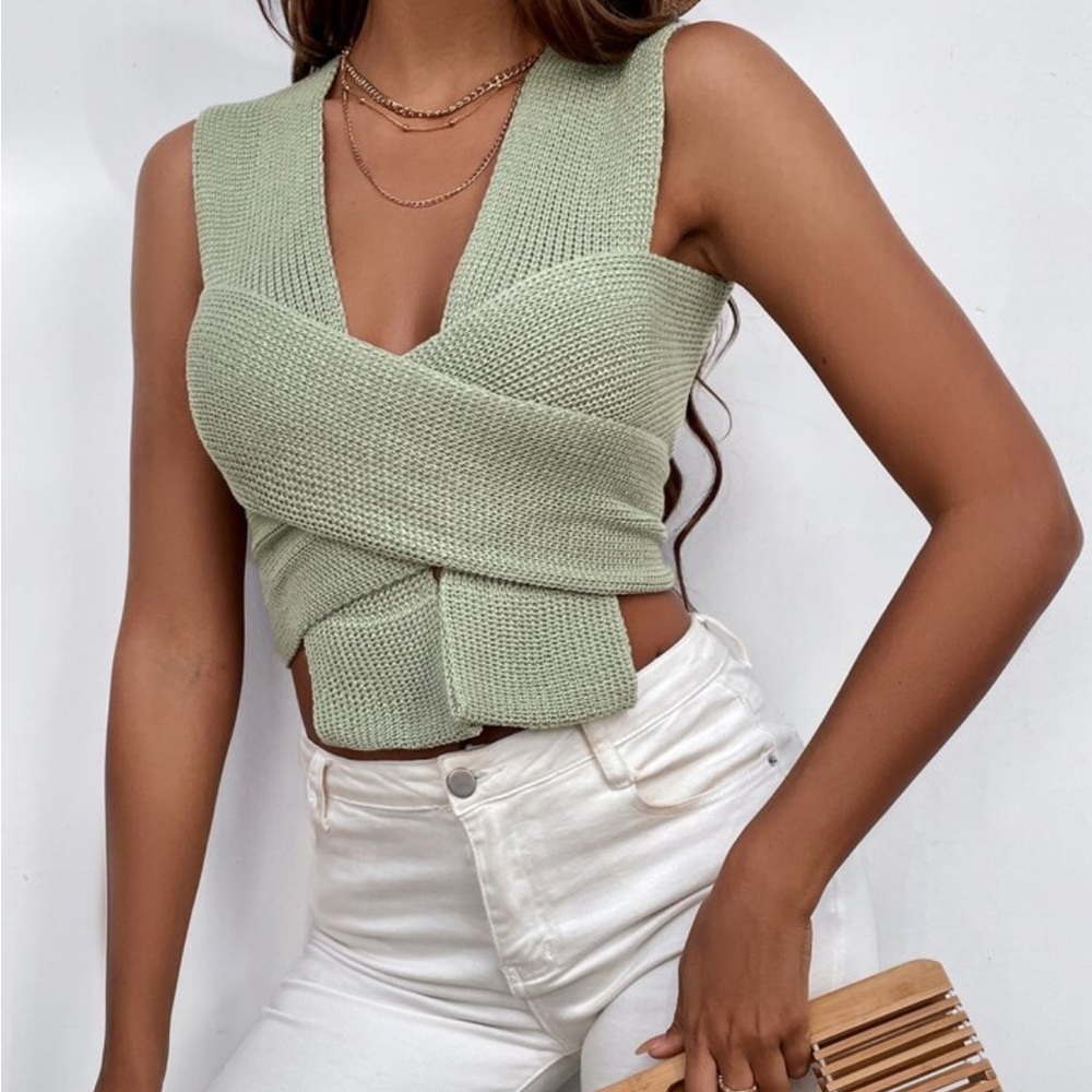 2 FOR $10 SALE - Green Knitted Wrap Bandage Crop Top
